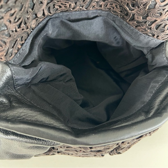 CC SKYE USA Black w Brown Cutout Laser Cut Leather Oversized Shoulder Bag Tote - Picture 7 of 14